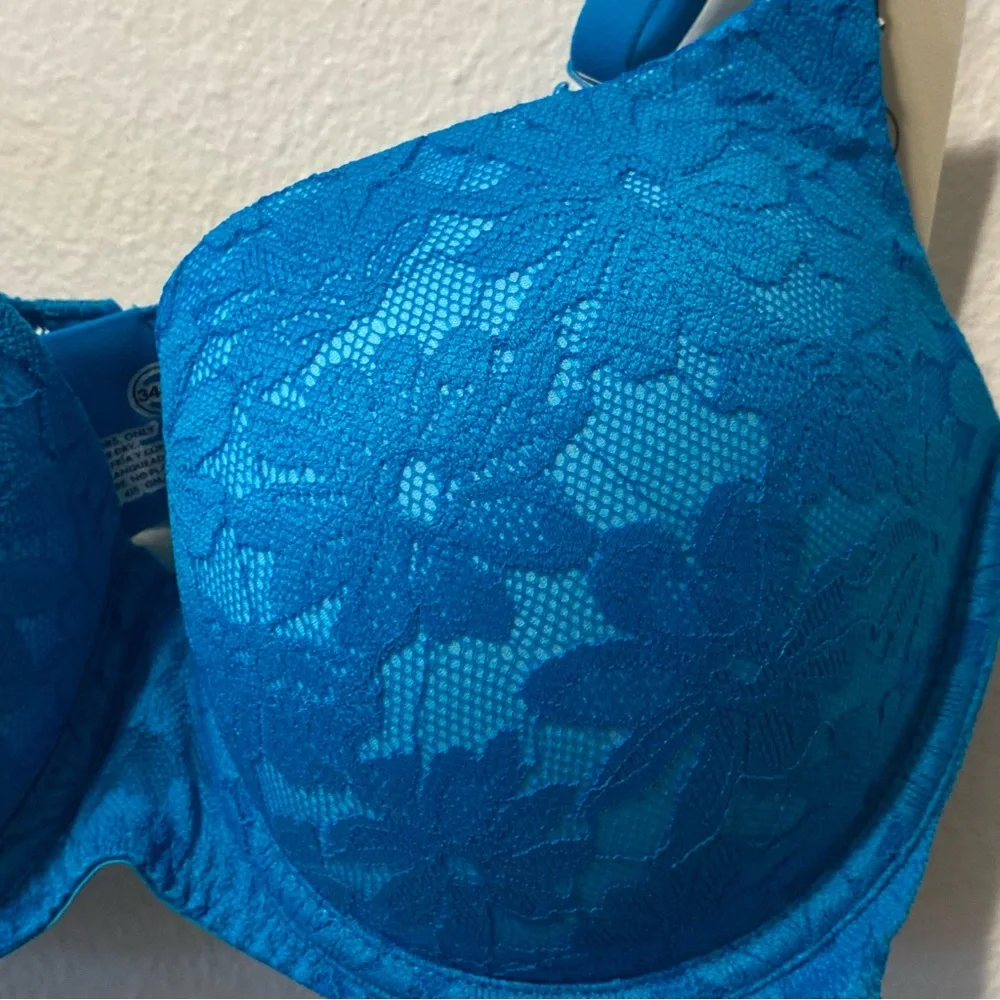 No Boundaries‎ Blue Lace Underwire Bra Size 34DD Push Up New